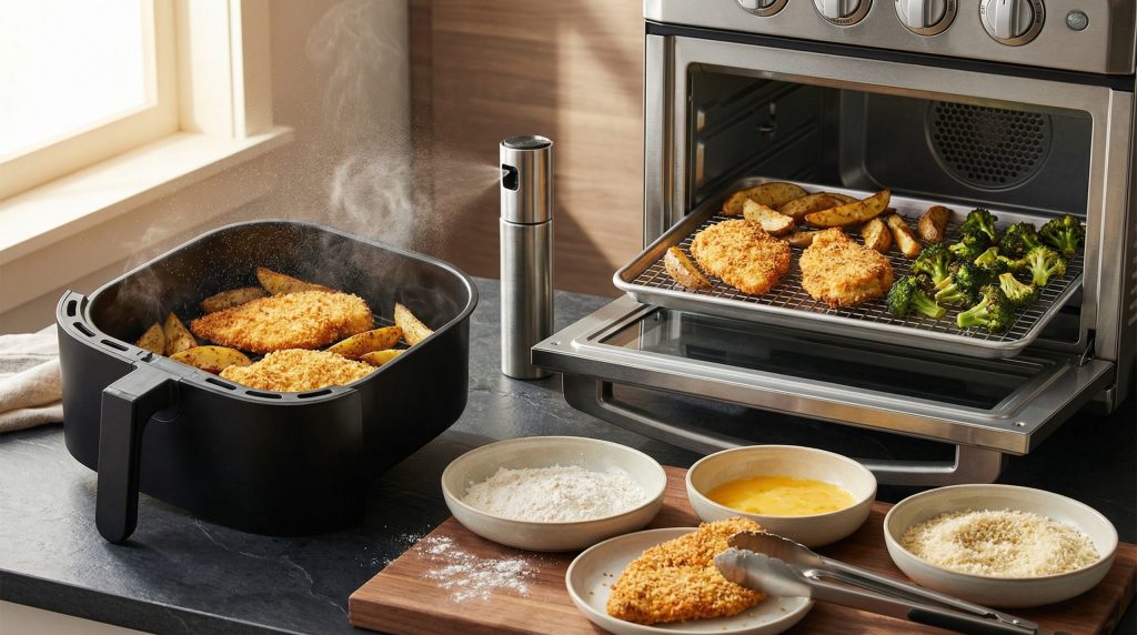 Forno e Airfryer Simplificado: Crocância, Tempos e Ajustes